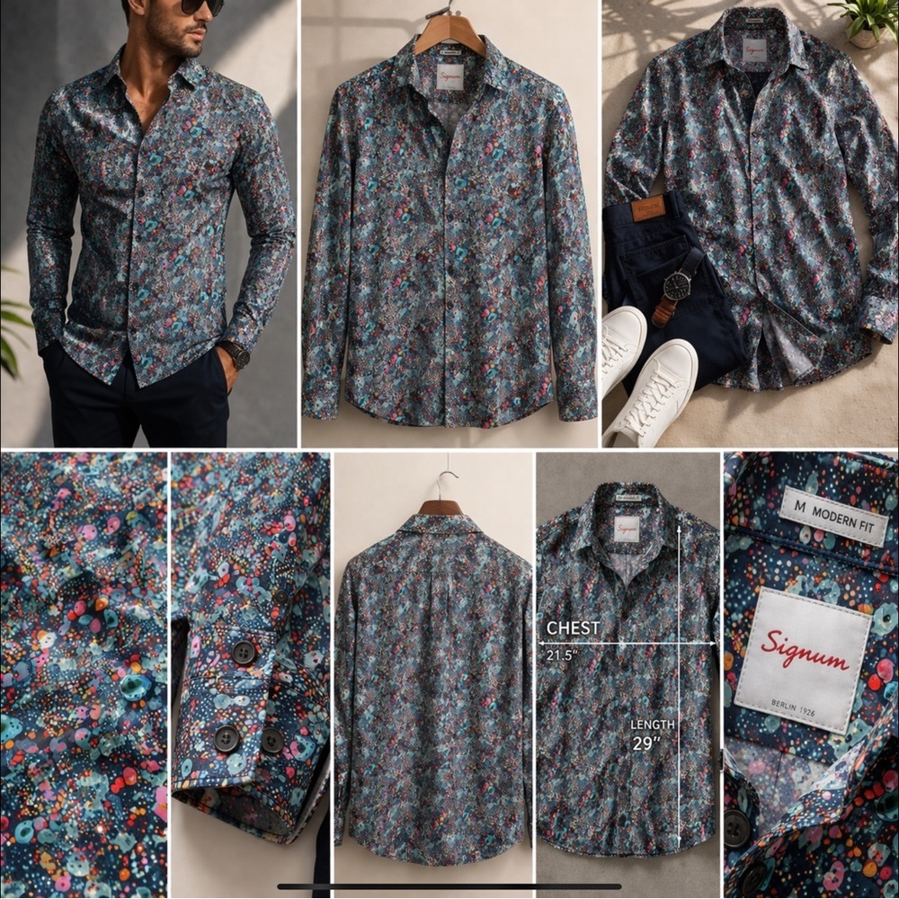 Signum Berlin 1926 Abstract Paint Splatter Modern Fit Wearable Art Button Up Med - Picture 3 of 16